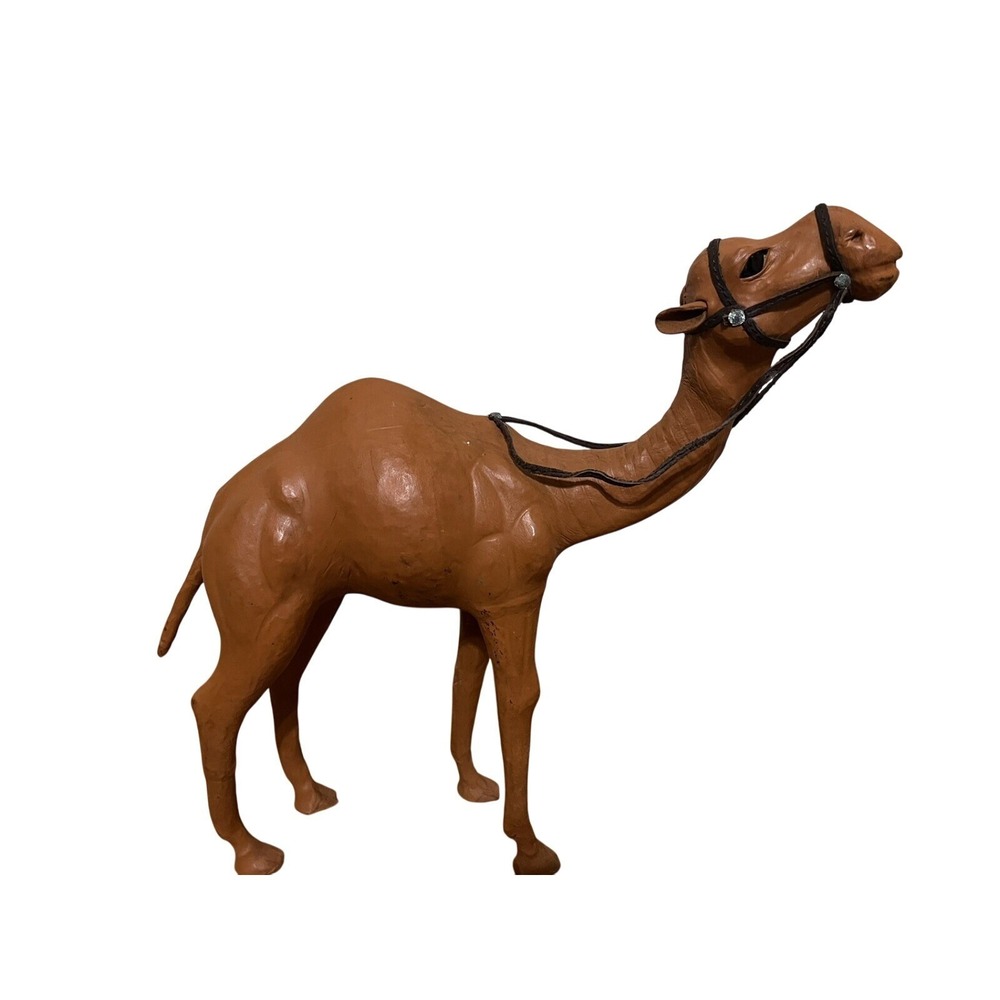 Leather Wrapped Decorative Camel Figure 12"x14.5" Statue Glass Eyes Vintage
